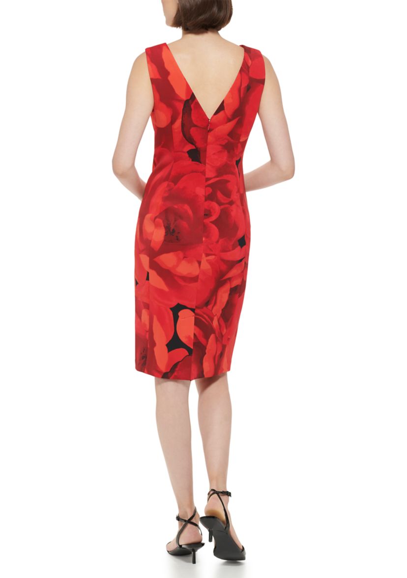 Womens Sleeveless Floral Print Shift Dress