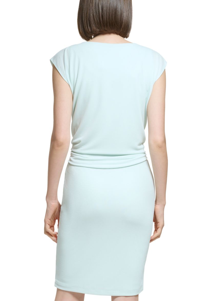 Womens Dolman Sleeve Cinched Waist Solid Sheath Dress