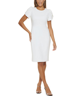 Calvin Klein Women's Short Sleeve Puff Shoulder Solid Sheath Dress | belk