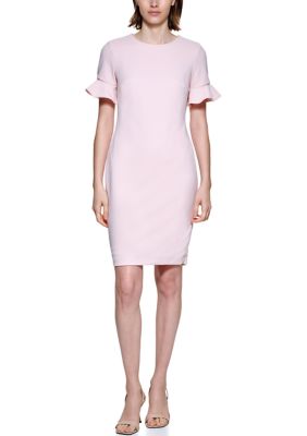 Calvin Klein Womens Cap Sleeve Split Neck Midi Dress 