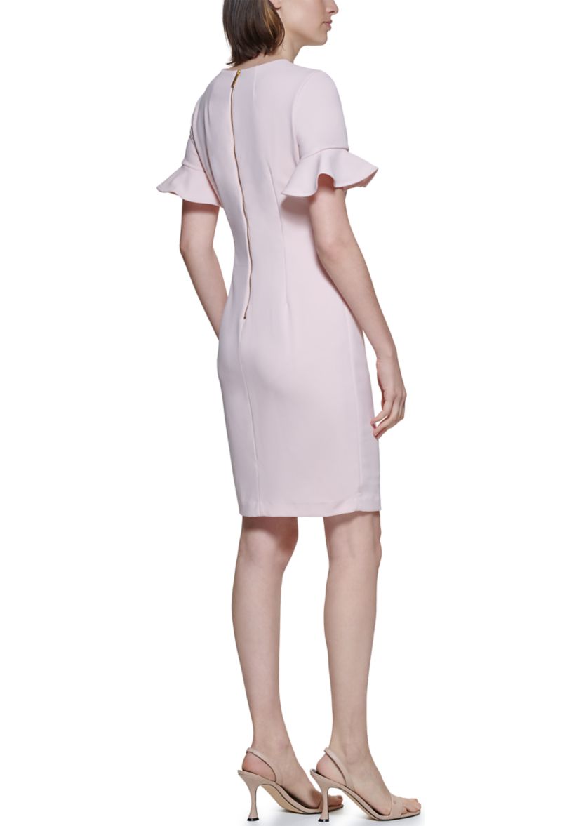 Womens Flutter Sleeve Solid Sheath Dress