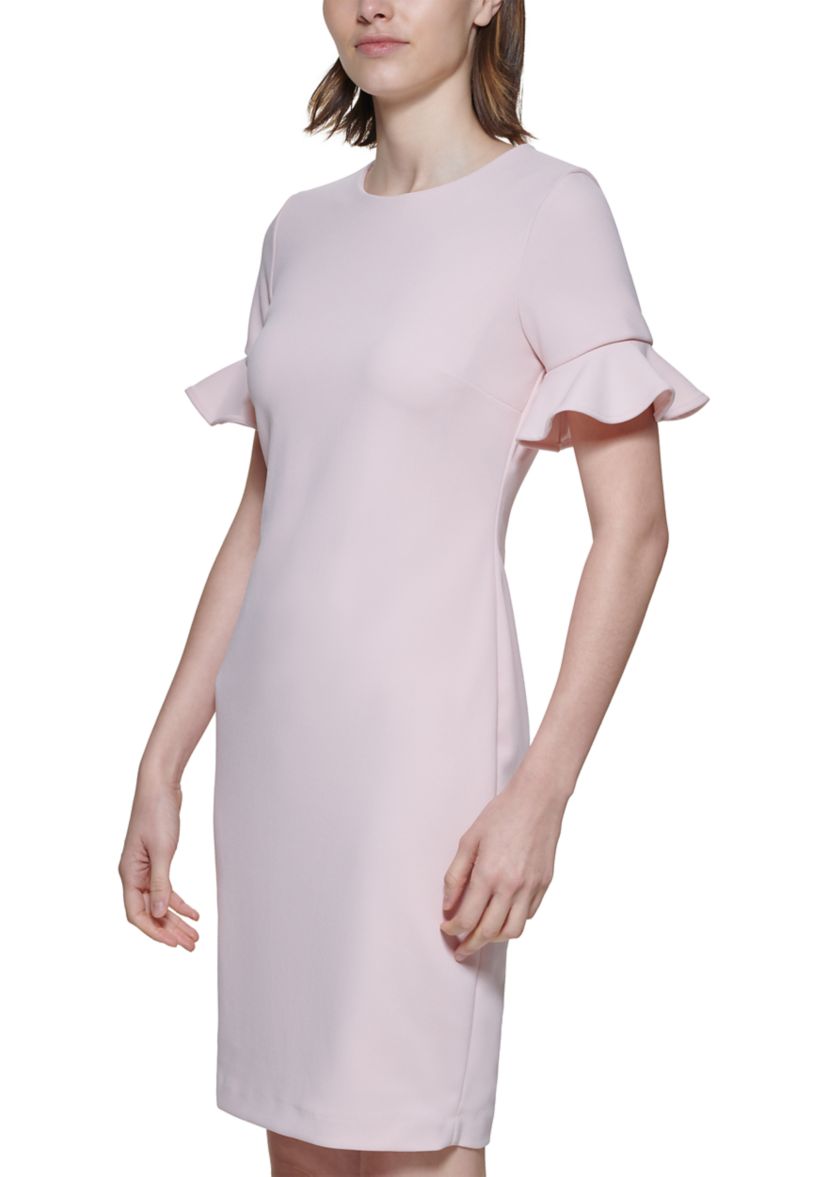 Womens Flutter Sleeve Solid Sheath Dress