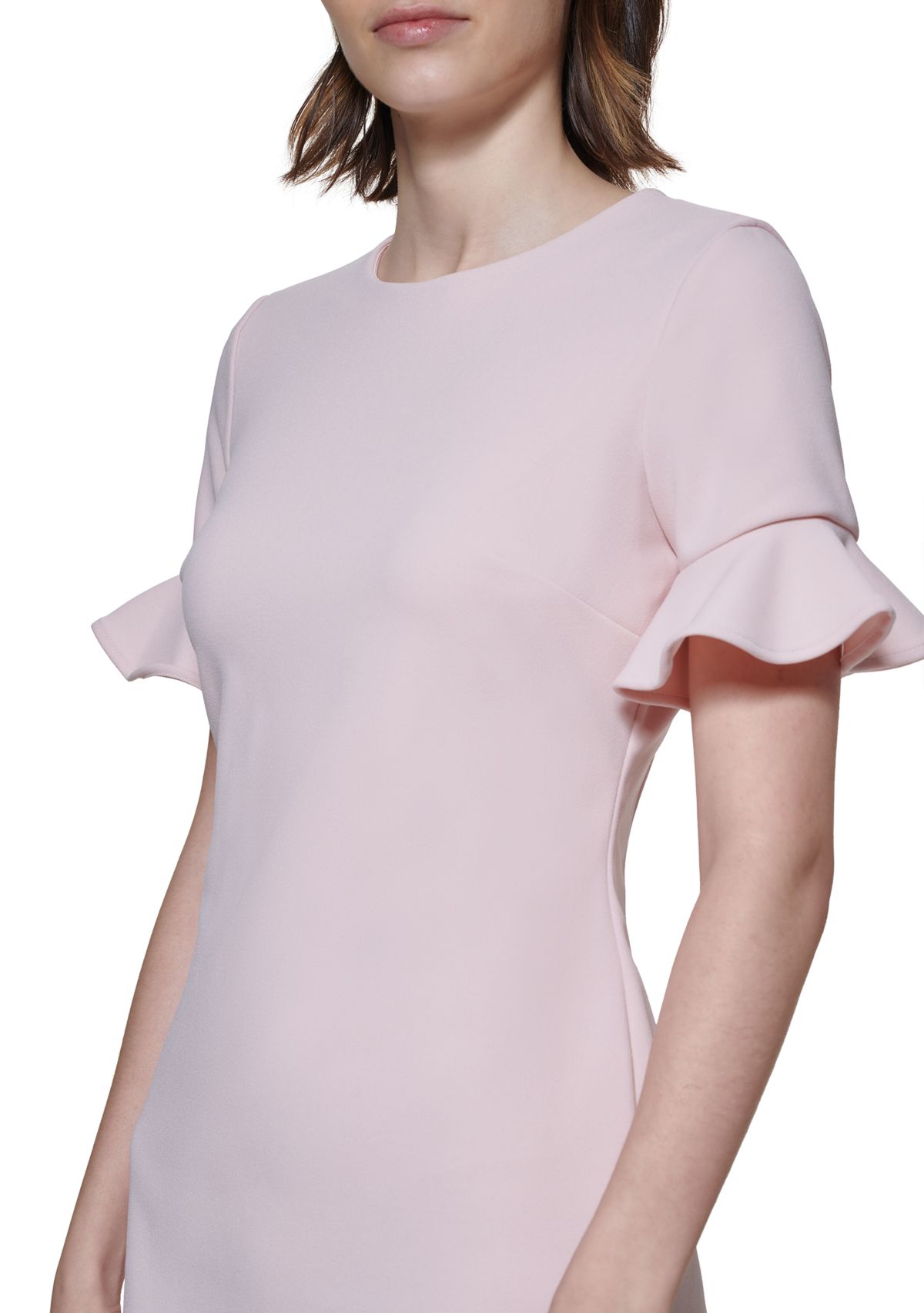 Womens Flutter Sleeve Solid Sheath Dress