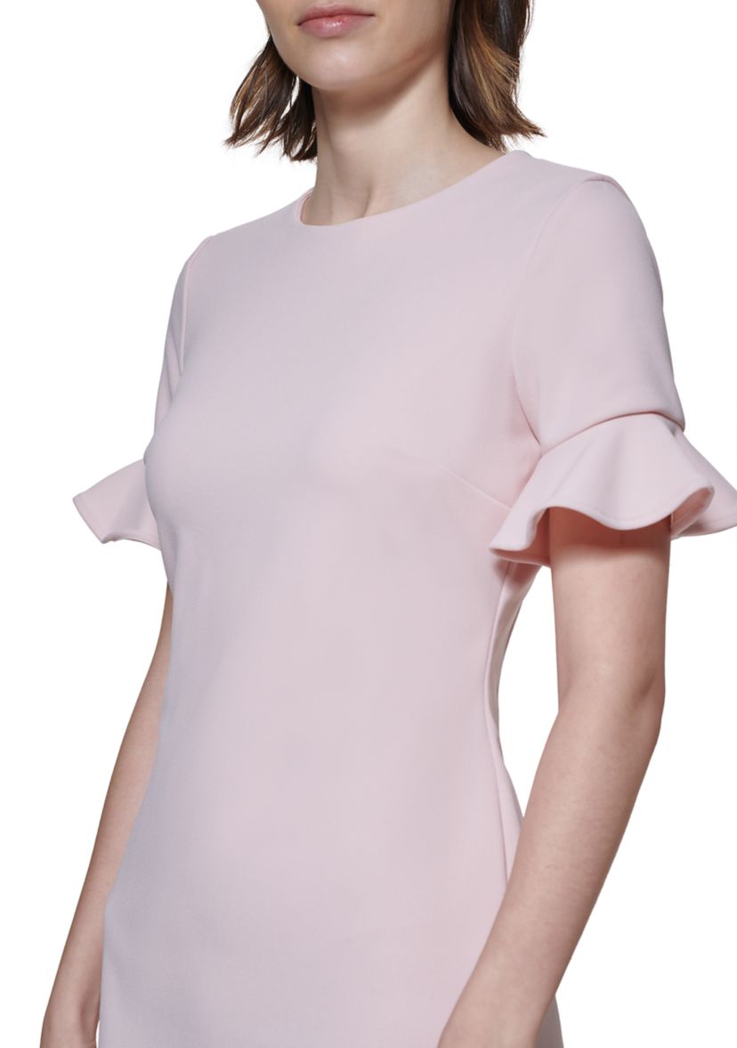 Womens Flutter Sleeve Solid Sheath Dress