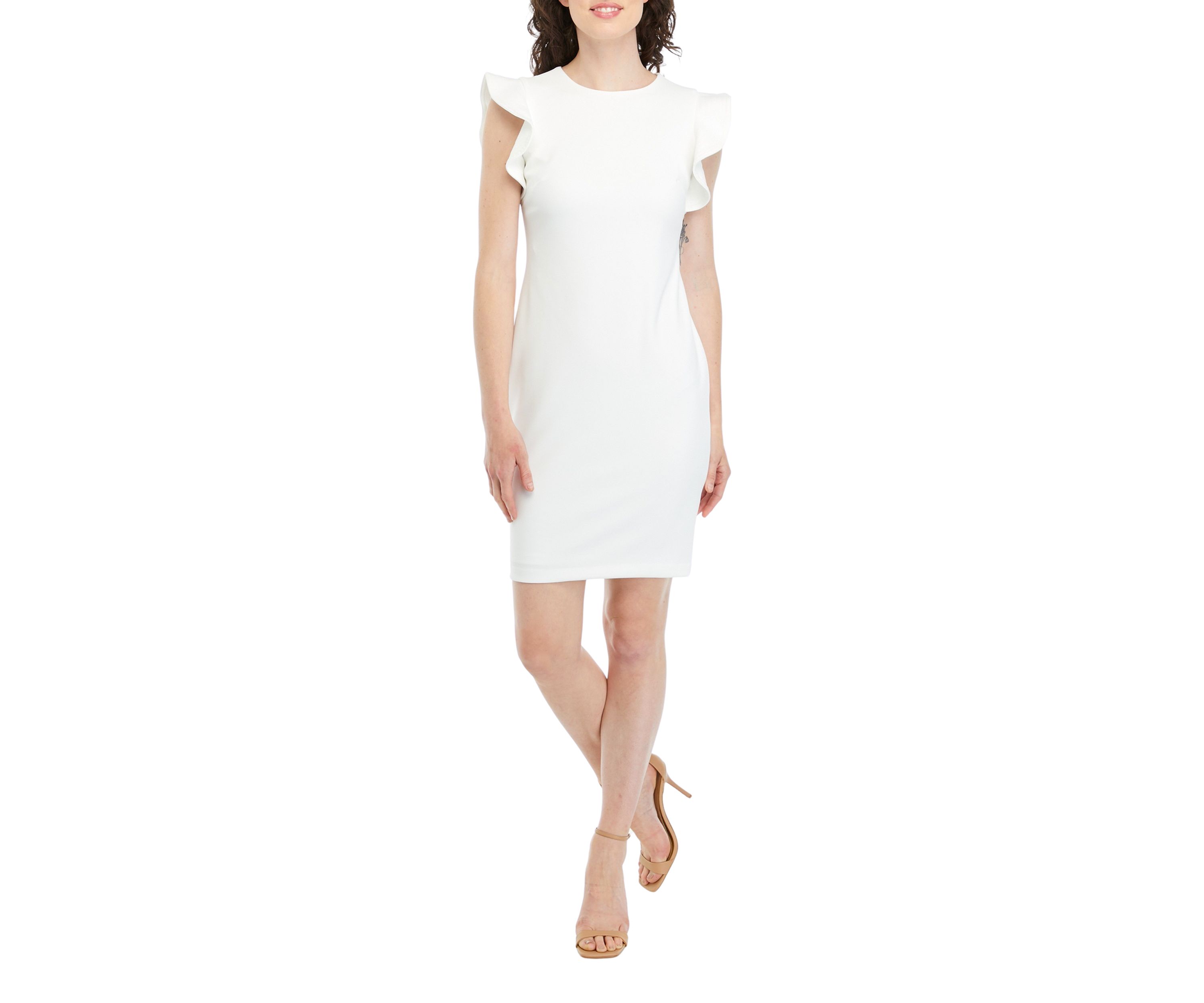Womens Ruffle Sleeve Solid Sheath Dress