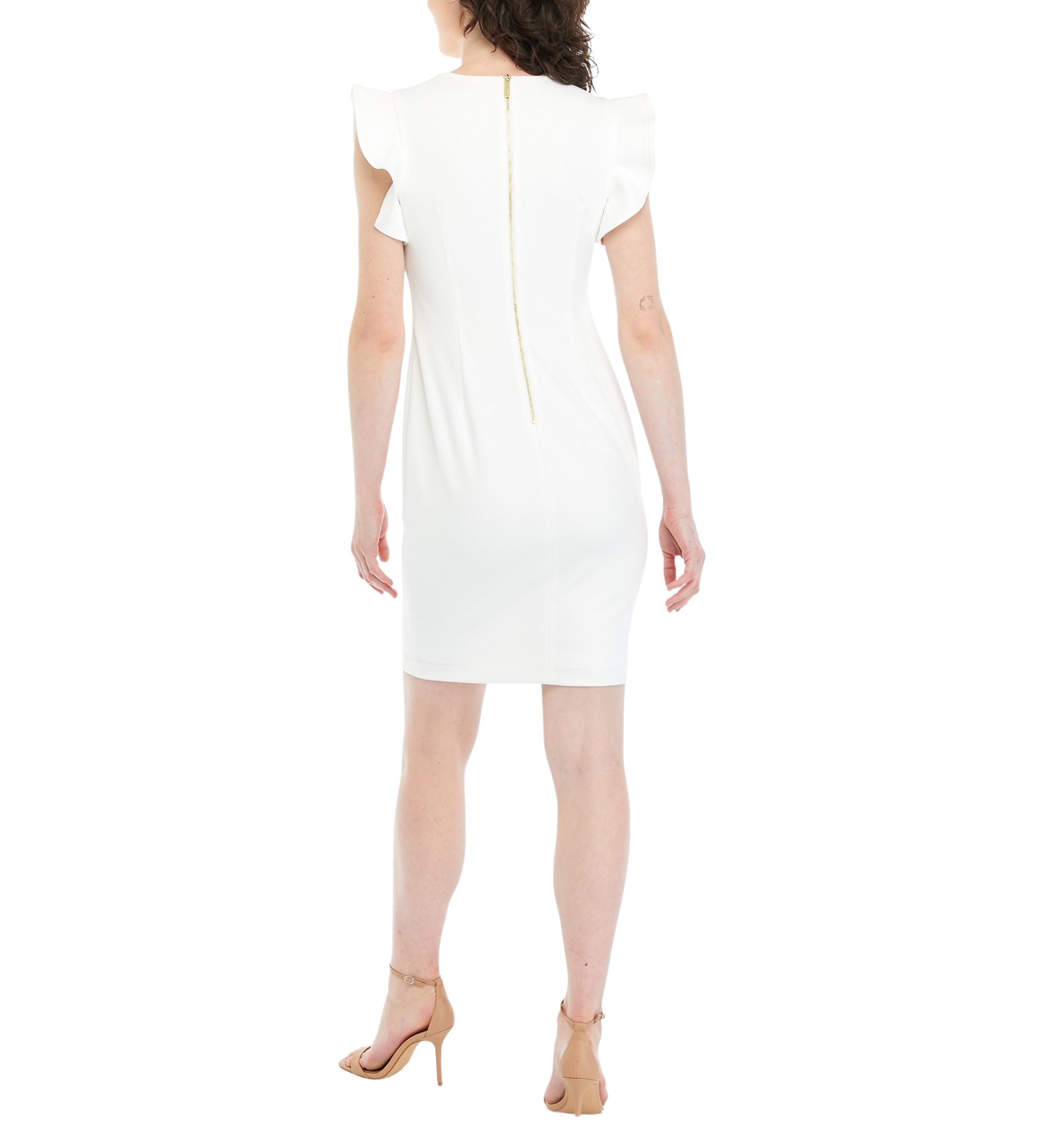 Womens Ruffle Sleeve Solid Sheath Dress