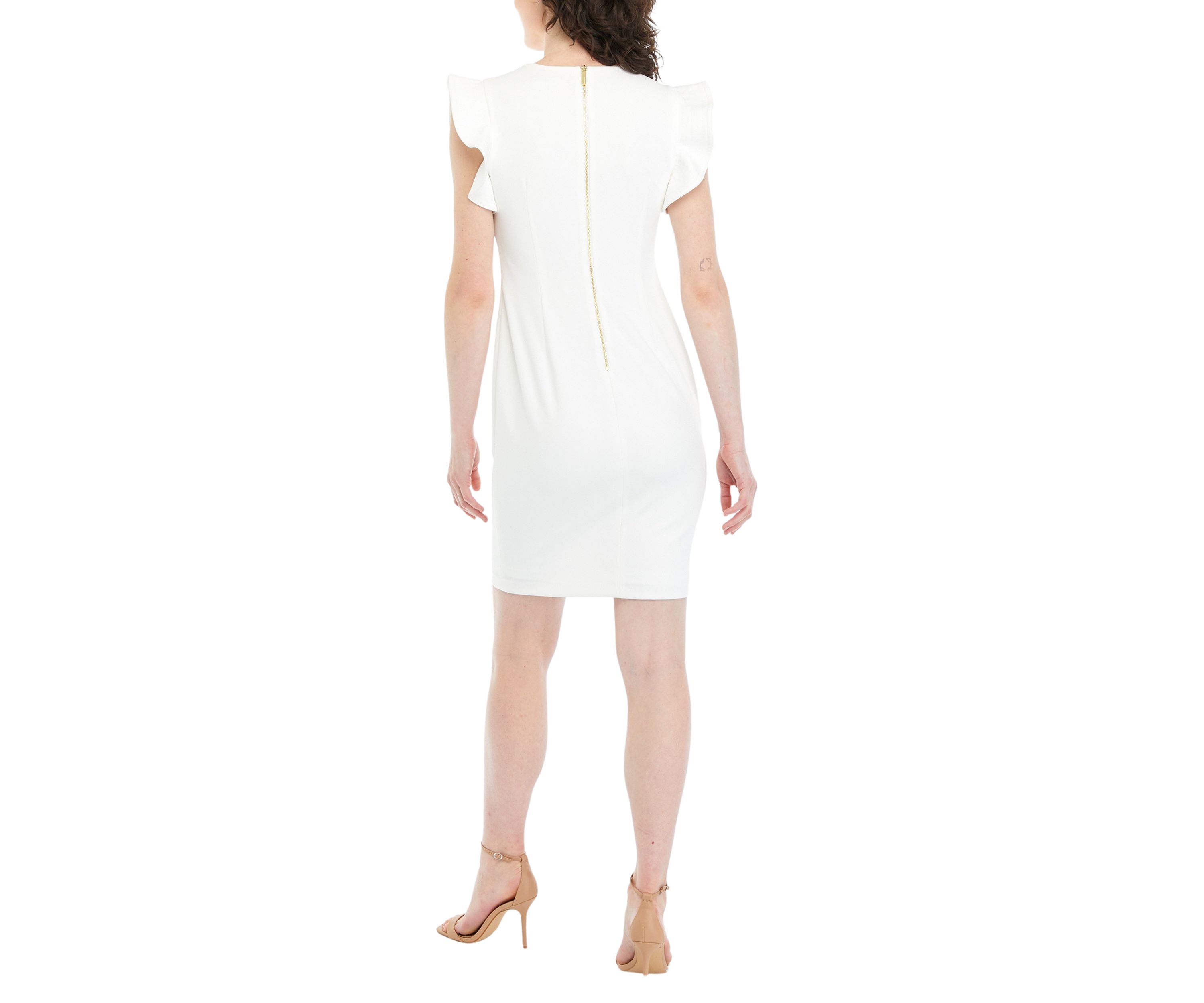 Womens Ruffle Sleeve Solid Sheath Dress