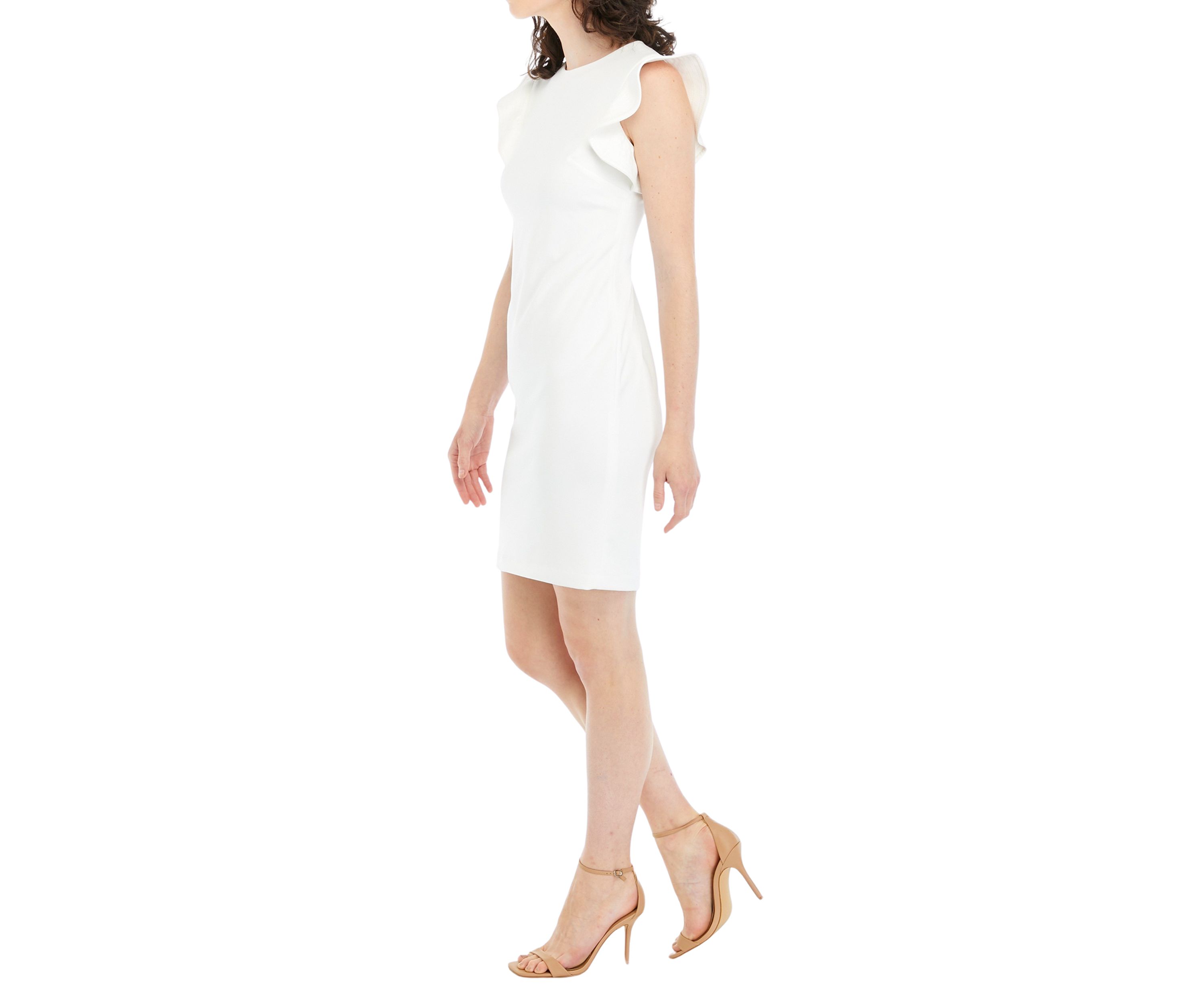 Womens Ruffle Sleeve Solid Sheath Dress