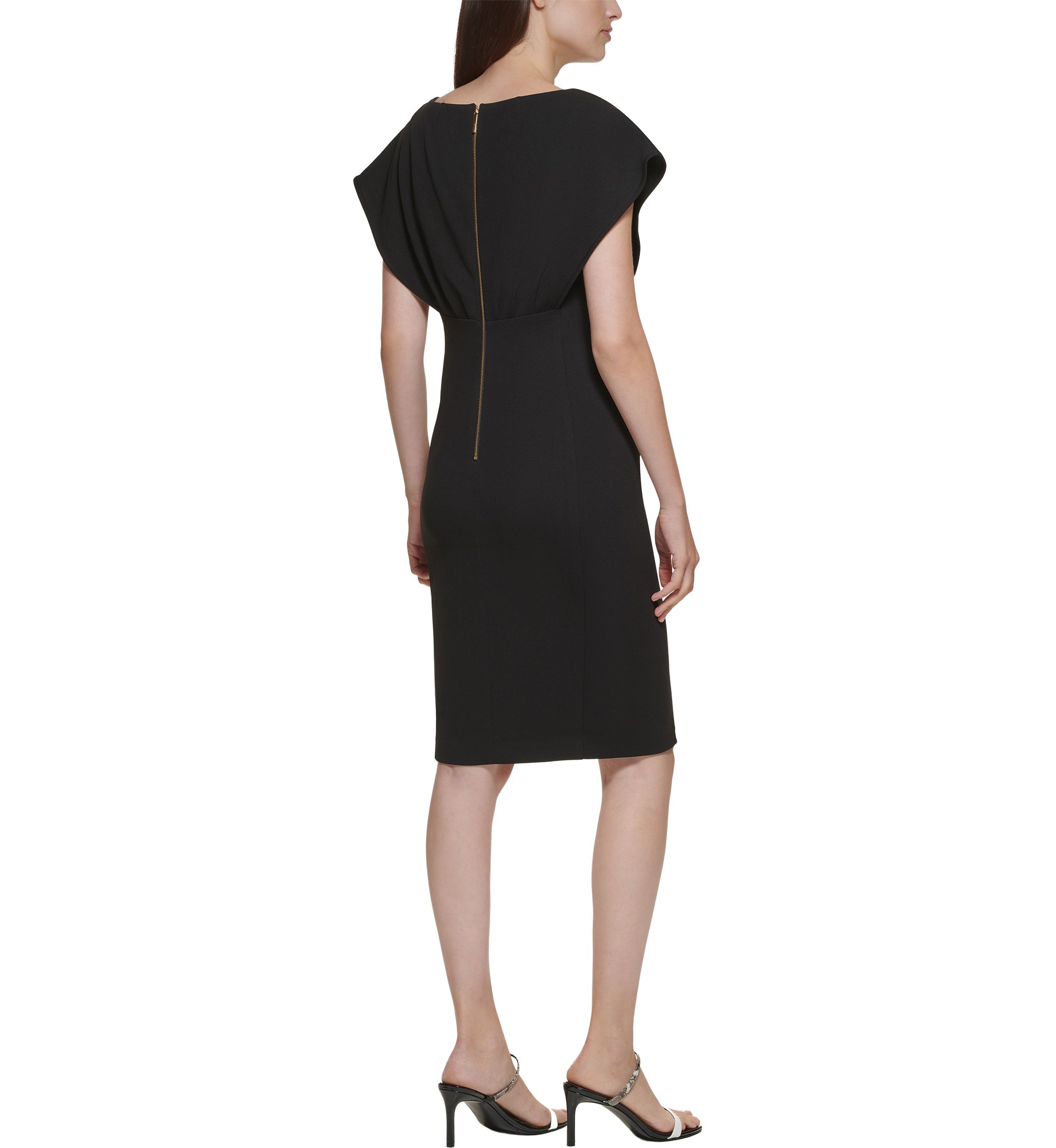 Womens Short Sleeve Boat Neck Fitted Waist Solid Sheath Dress