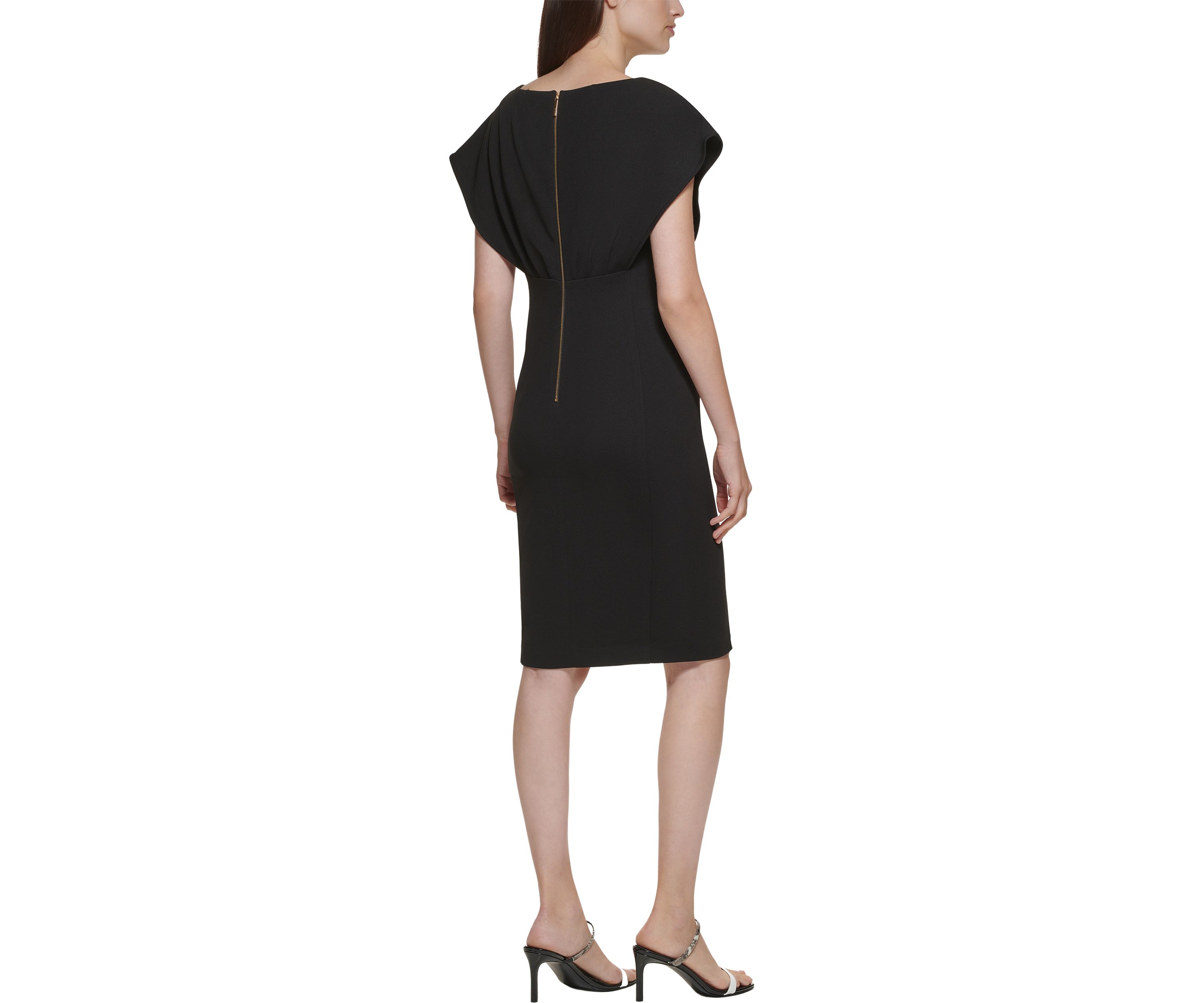 Womens Short Sleeve Boat Neck Fitted Waist Solid Sheath Dress