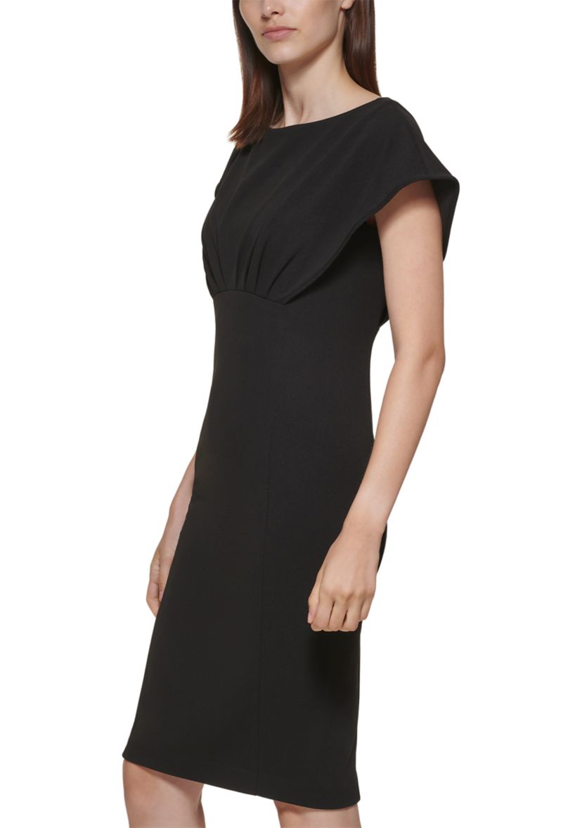 Womens Short Sleeve Boat Neck Fitted Waist Solid Sheath Dress