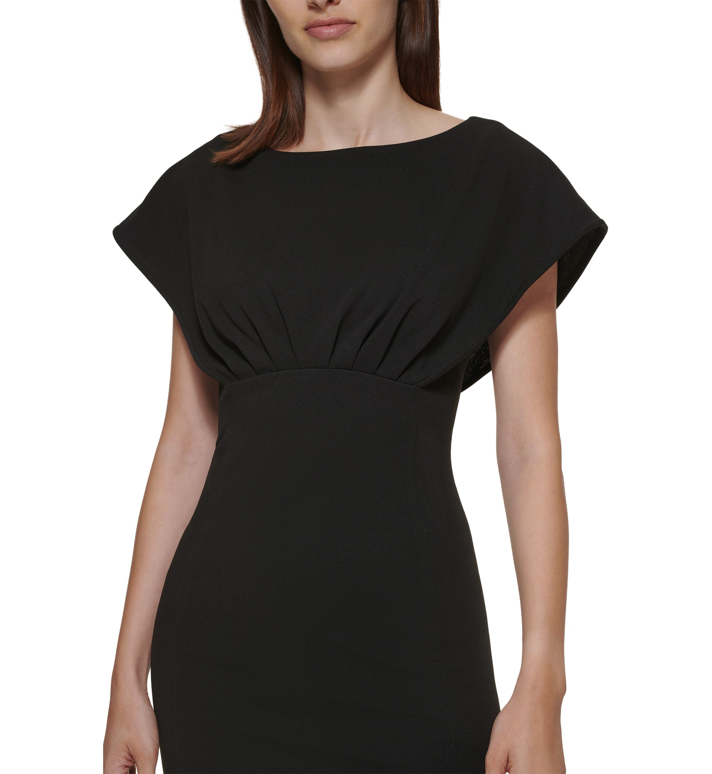 Womens Short Sleeve Boat Neck Fitted Waist Solid Sheath Dress