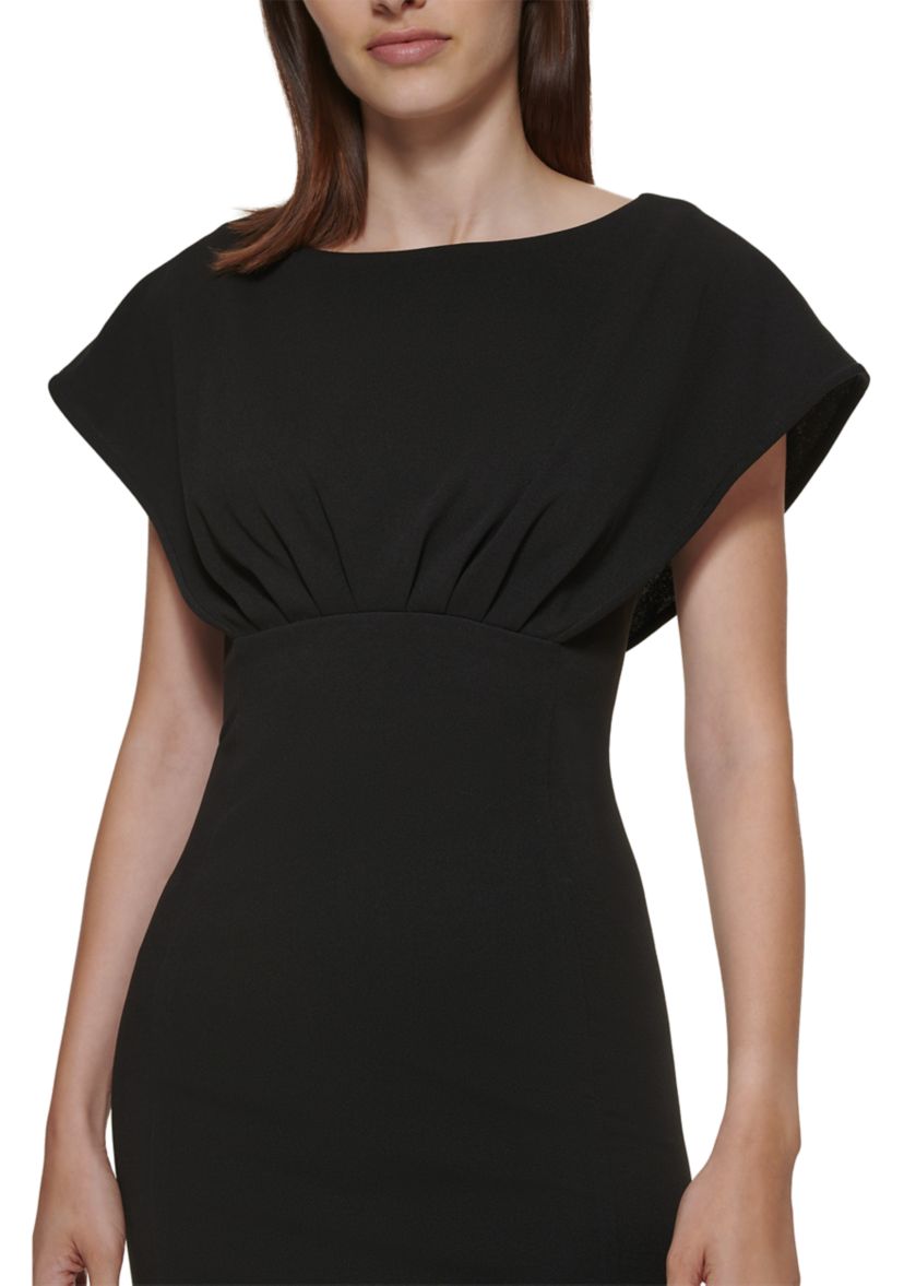 Womens Short Sleeve Boat Neck Fitted Waist Solid Sheath Dress