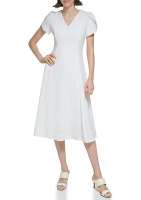 Calvin Klein Women's Short Sleeve V-Neck Solid Fit and Flare Dress | belk