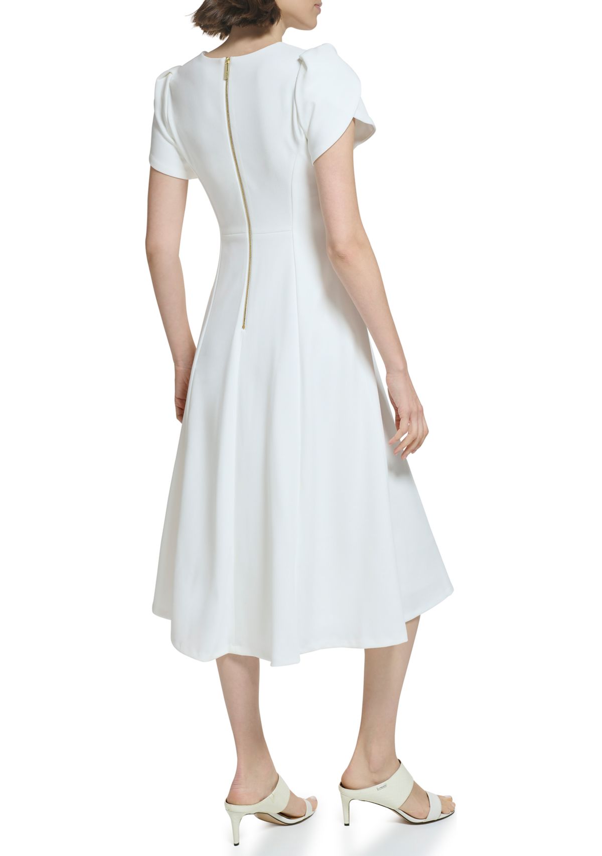 Womens Short Sleeve V-Neck Solid Fit and Flare Dress