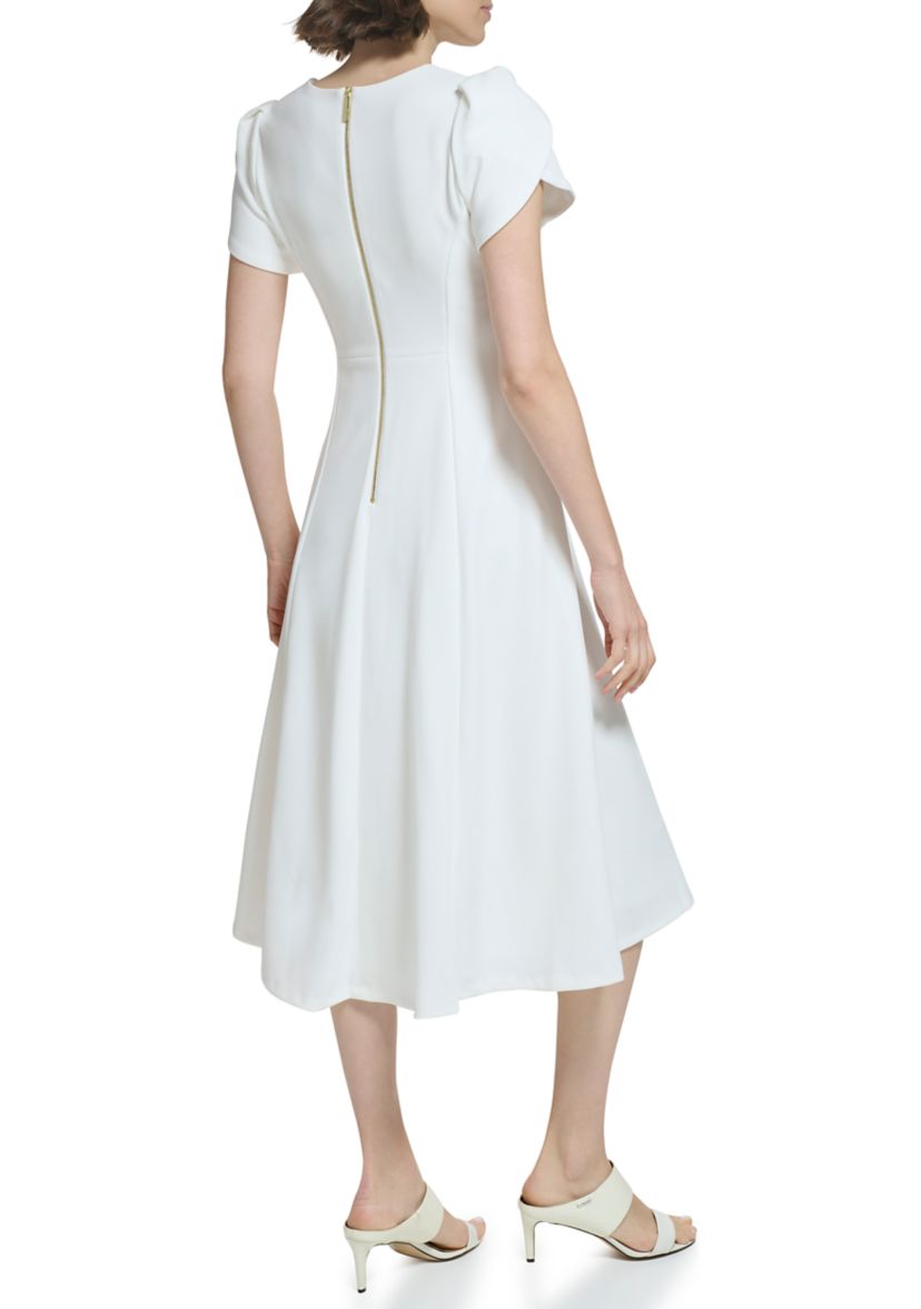 Womens Short Sleeve V-Neck Solid Fit and Flare Dress
