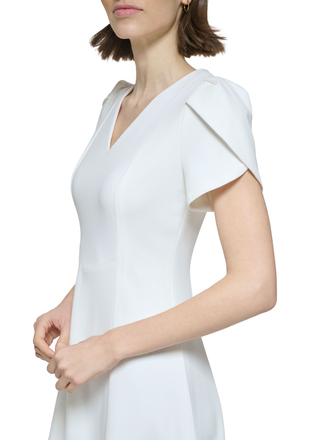 Womens Short Sleeve V-Neck Solid Fit and Flare Dress