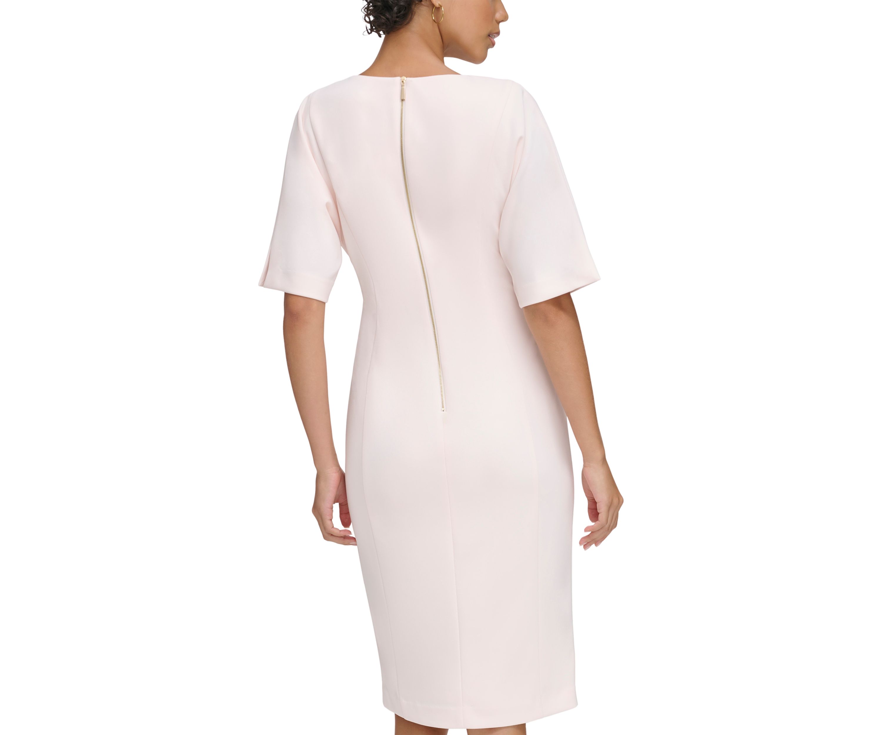 Short Sleeve Solid Ruched Waist Sheath Dress