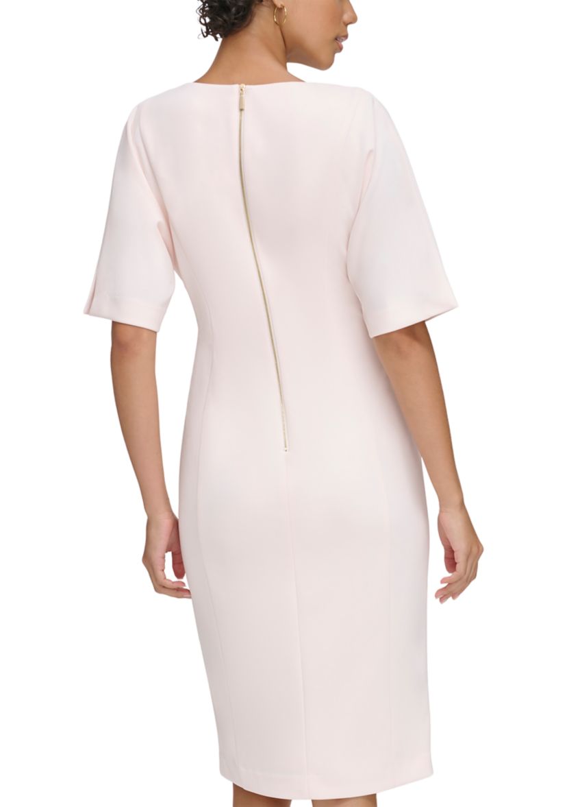 Short Sleeve Solid Ruched Waist Sheath Dress