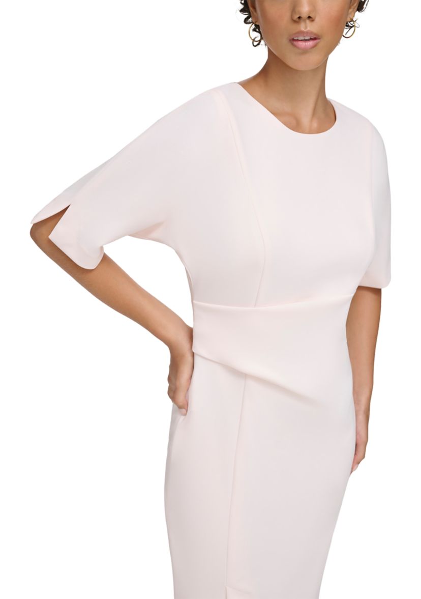 Short Sleeve Solid Ruched Waist Sheath Dress