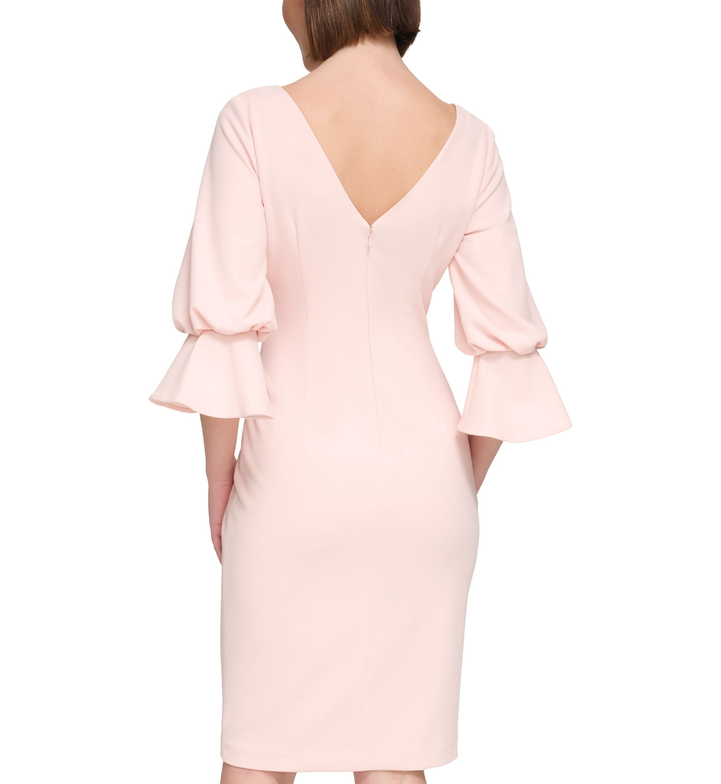 Womens Puff Sleeve Solid Sheath Dress