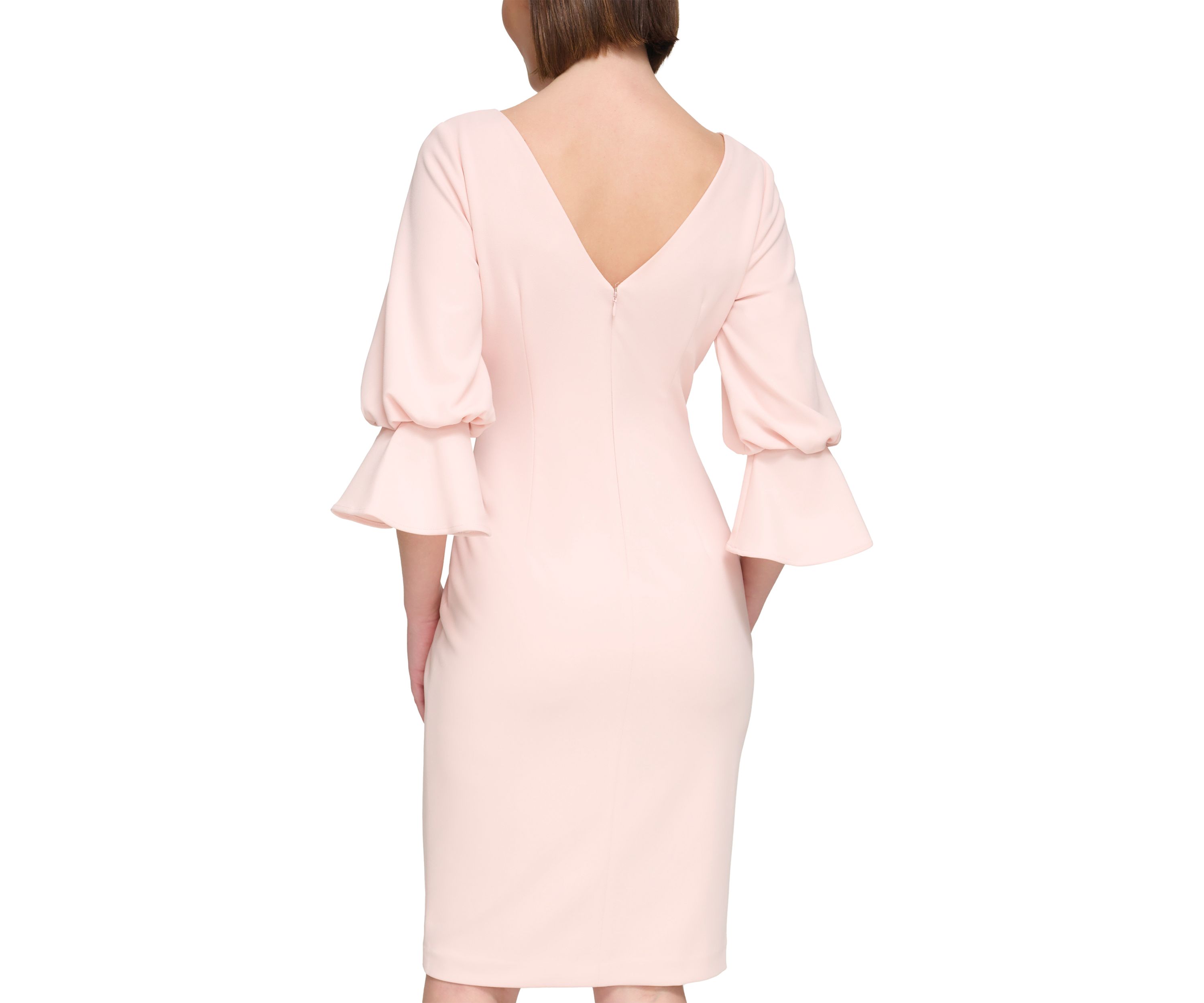 Womens Puff Sleeve Solid Sheath Dress