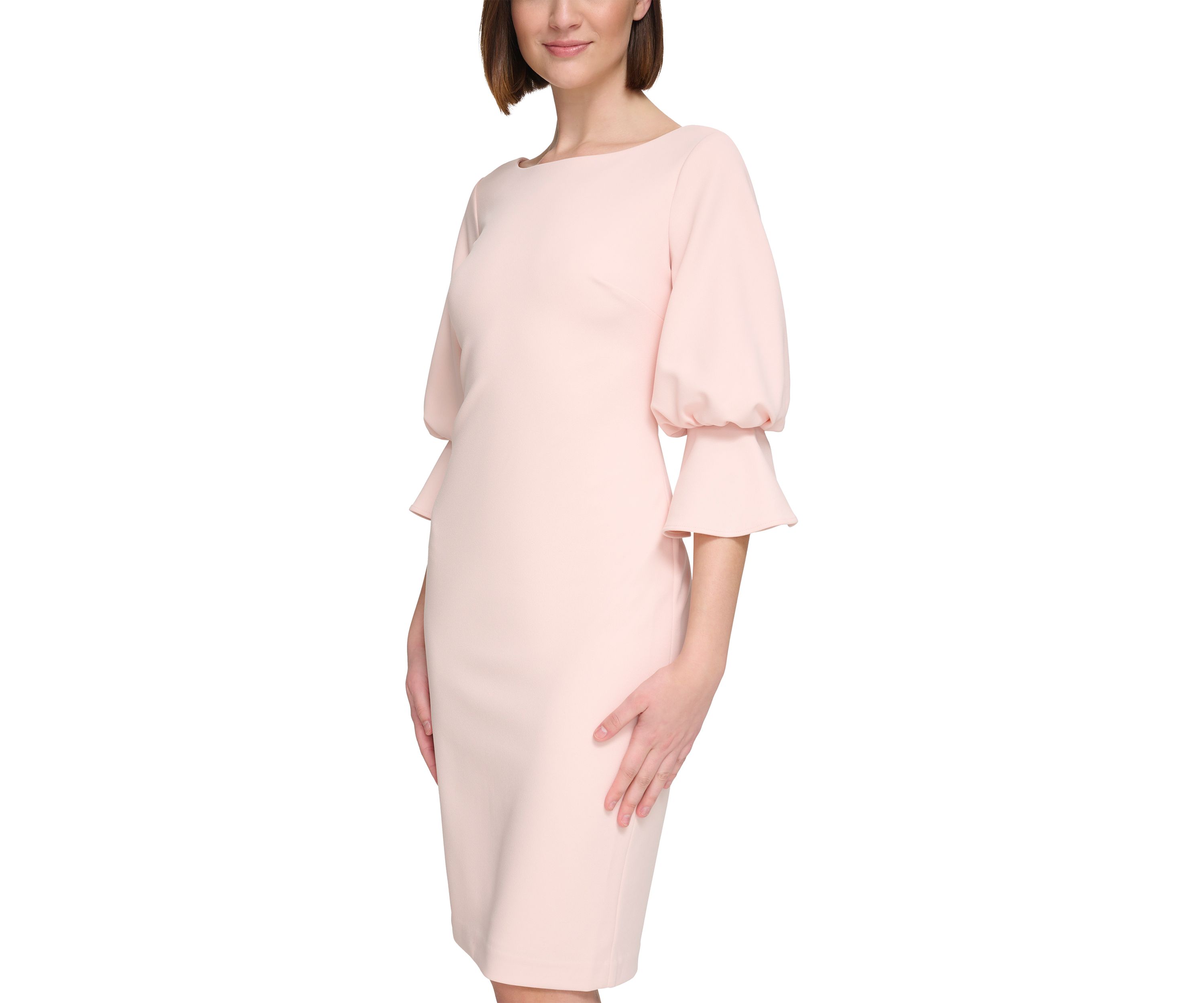 Womens Puff Sleeve Solid Sheath Dress