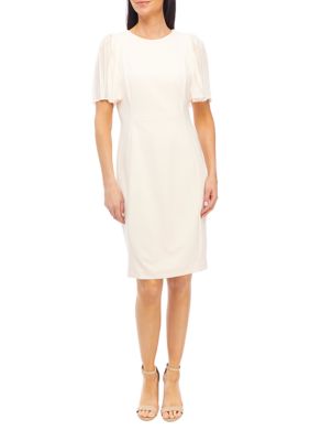 Calvin Klein Women's Short Flare Sleeve Round Neck Solid Sheath Dress, 6