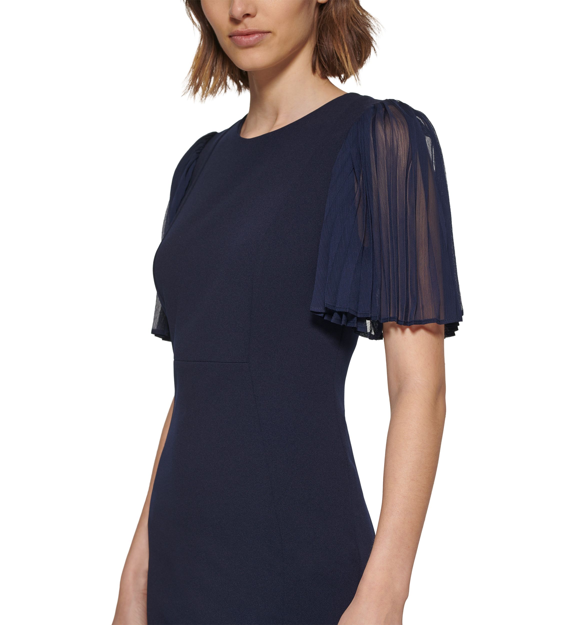 Womens Short Flare Sleeve Round Neck Solid Sheath Dress