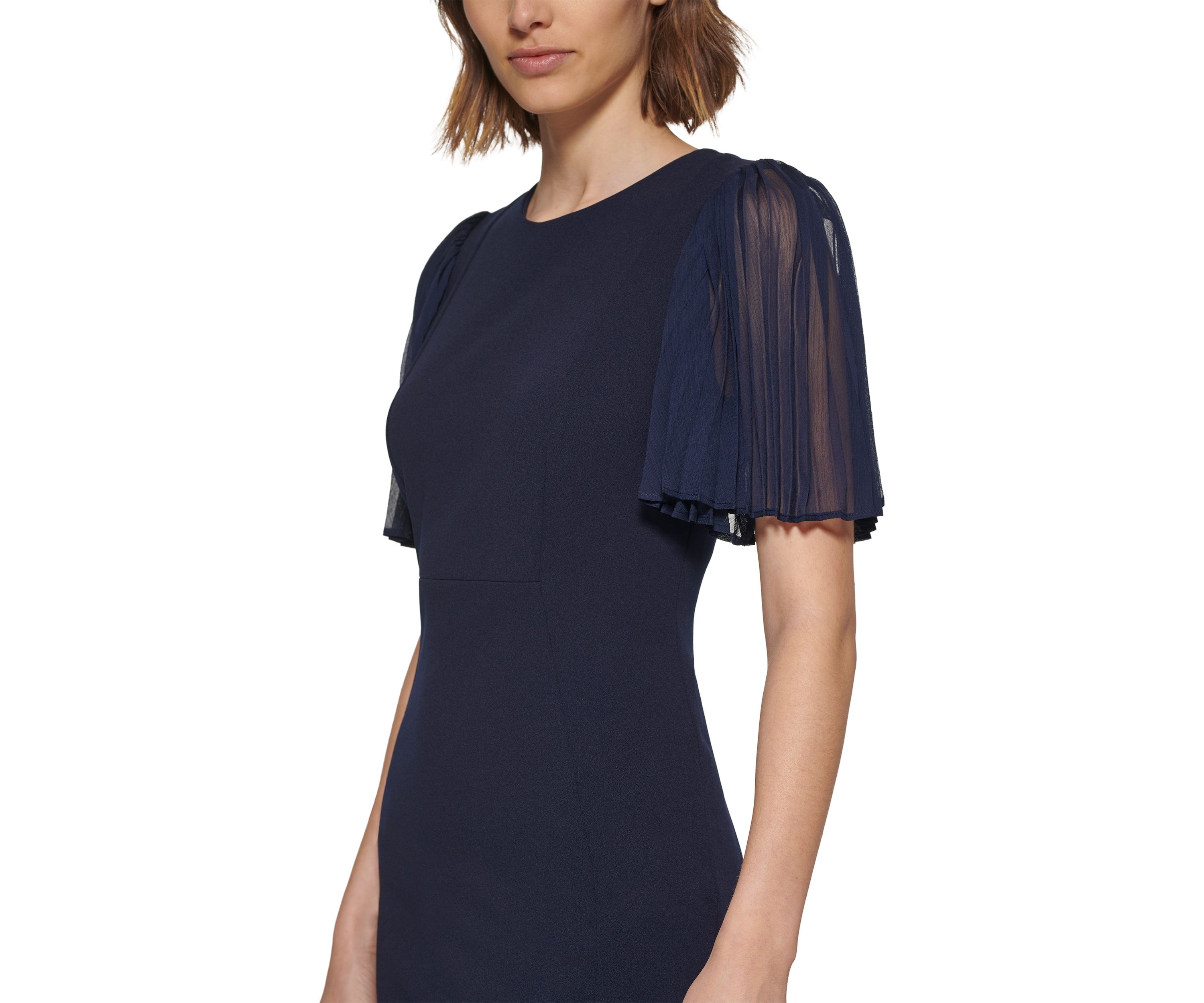 Womens Short Flare Sleeve Round Neck Solid Sheath Dress