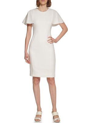 Calvin Klein Women s Flutter Sleeve Solid Sheath Scuba Dress belk