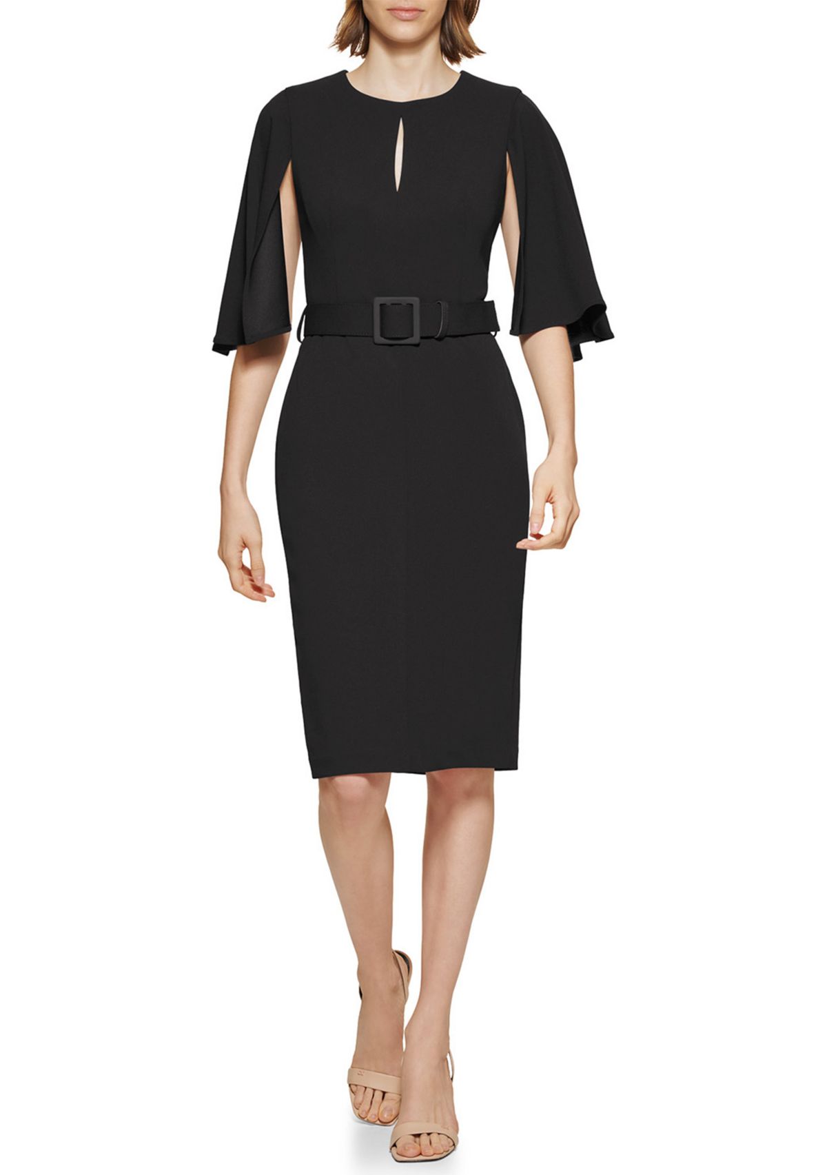 Womens Half Cape Sleeve Scuba Sheath Dress