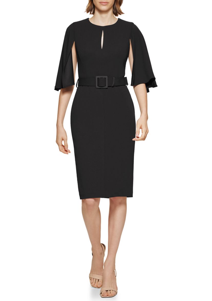 Womens Half Cape Sleeve Scuba Sheath Dress