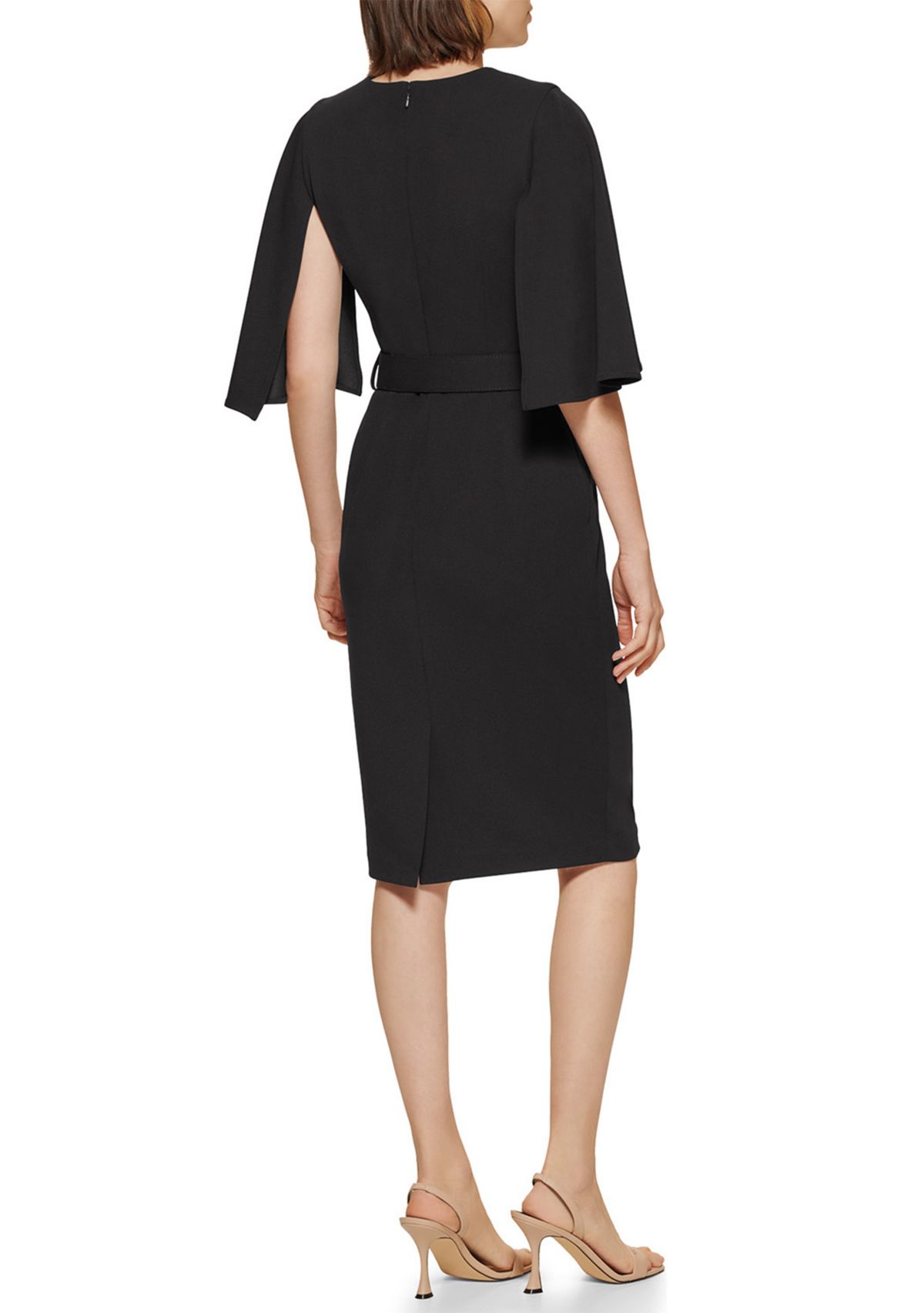 Womens Half Cape Sleeve Scuba Sheath Dress