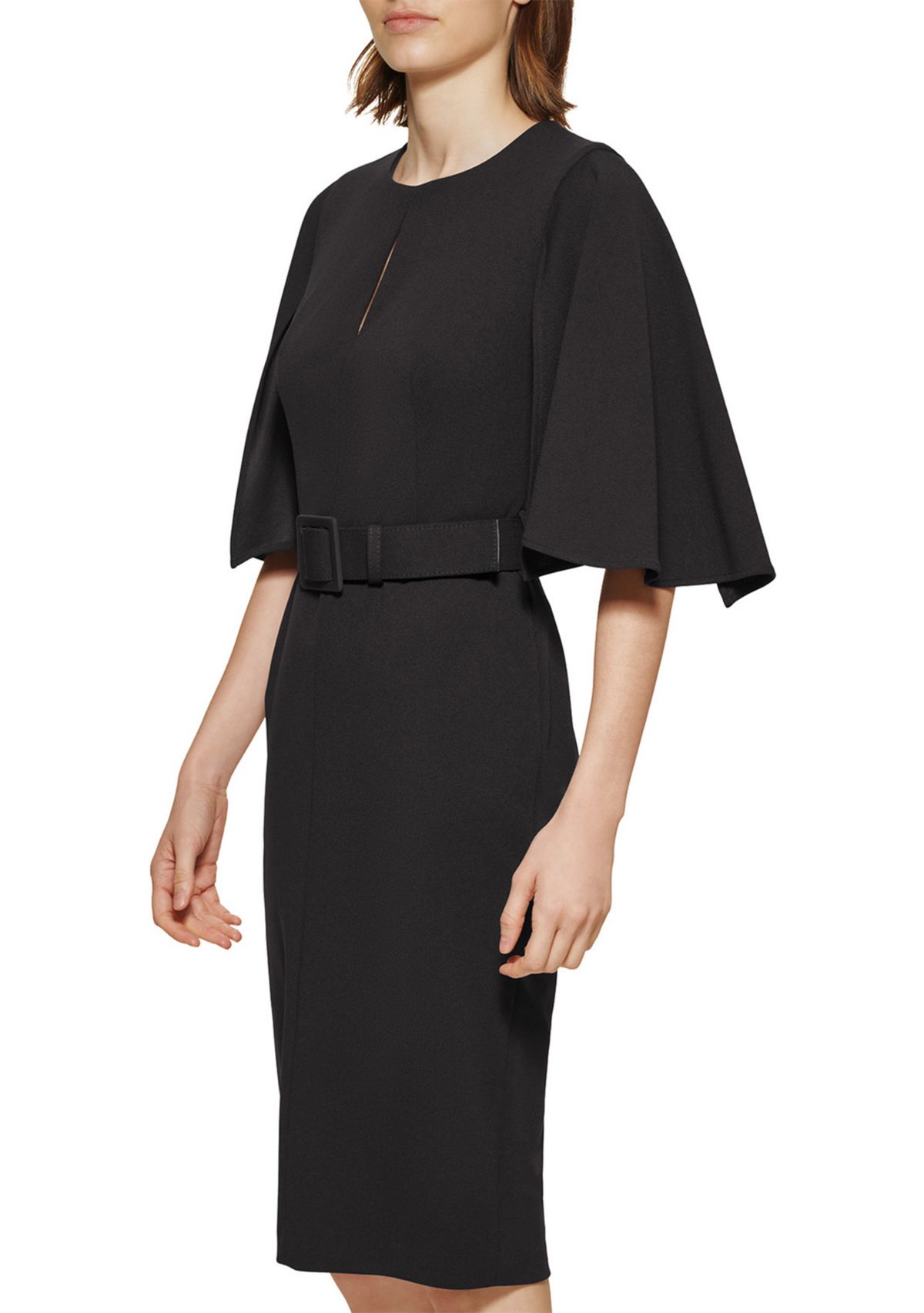 Womens Half Cape Sleeve Scuba Sheath Dress