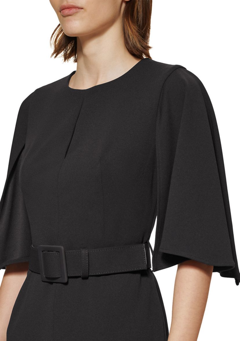 Womens Half Cape Sleeve Scuba Sheath Dress