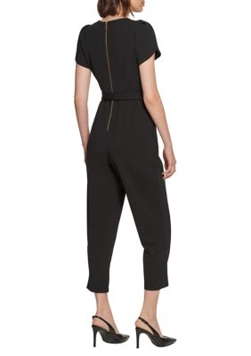 Billy Short Sleeve Jumpsuit Leopard Embroidered Detail in Black