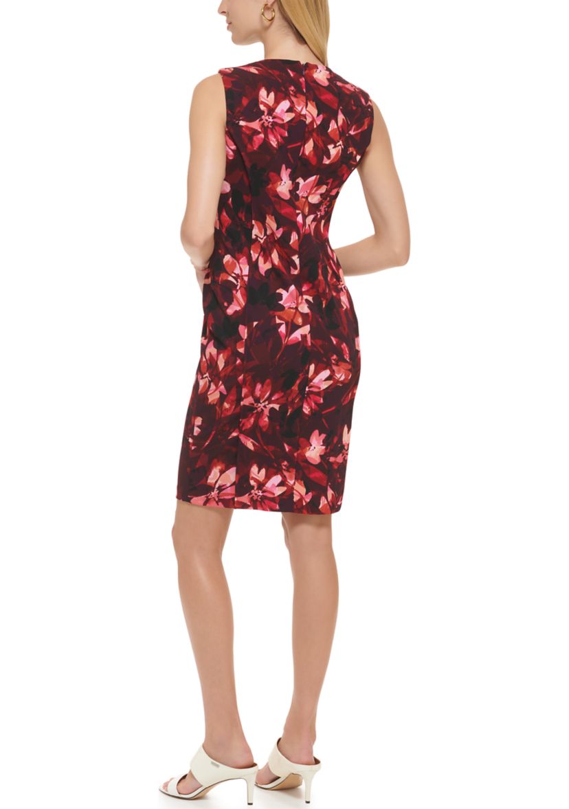Womens Sleeveless Round Neck Printed Sheath Dress