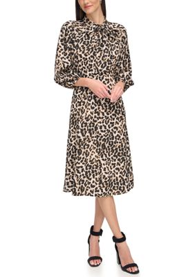 Calvin Klein Women's 3/4 Blouson Sleeve Animal Print Midi Dress, 2 -  0196745123361