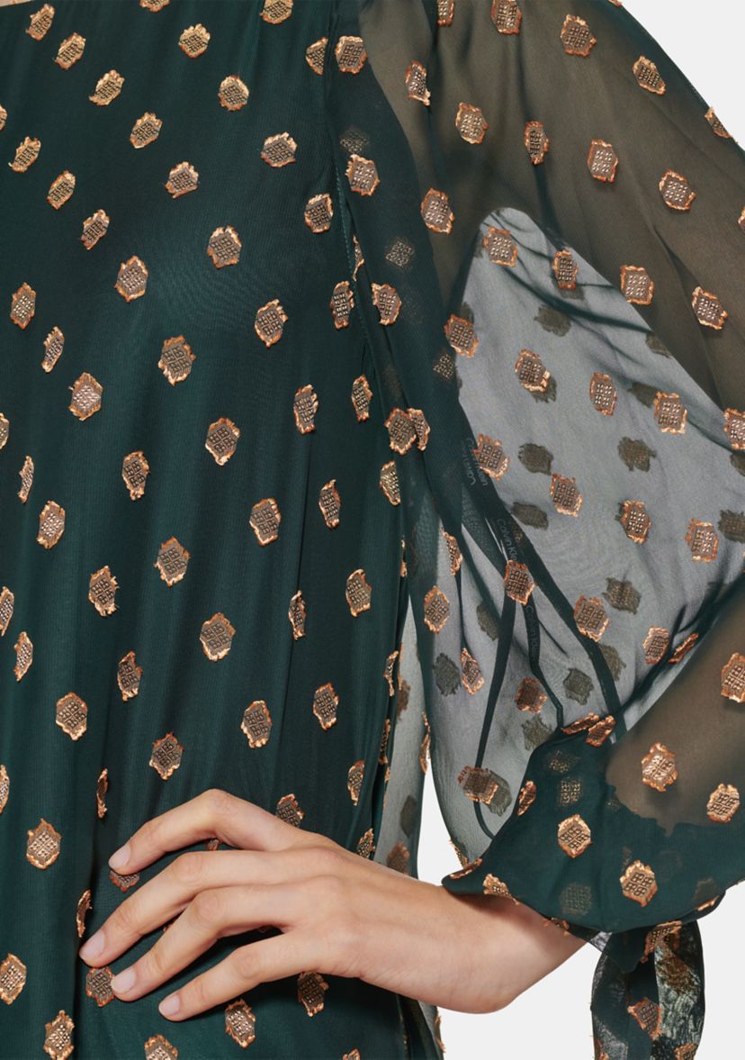 Womens Blouson Sleeve Printed Chiffon A-Line Dress