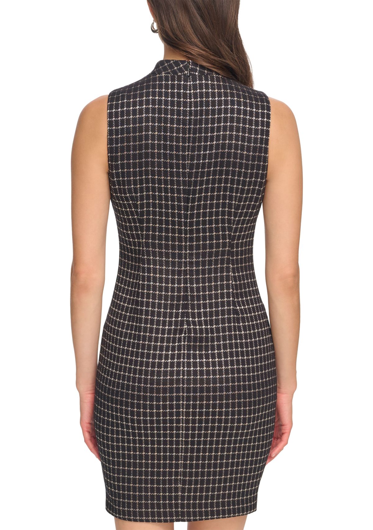 Womens Sleeveless Printed Solid Sheath Dress