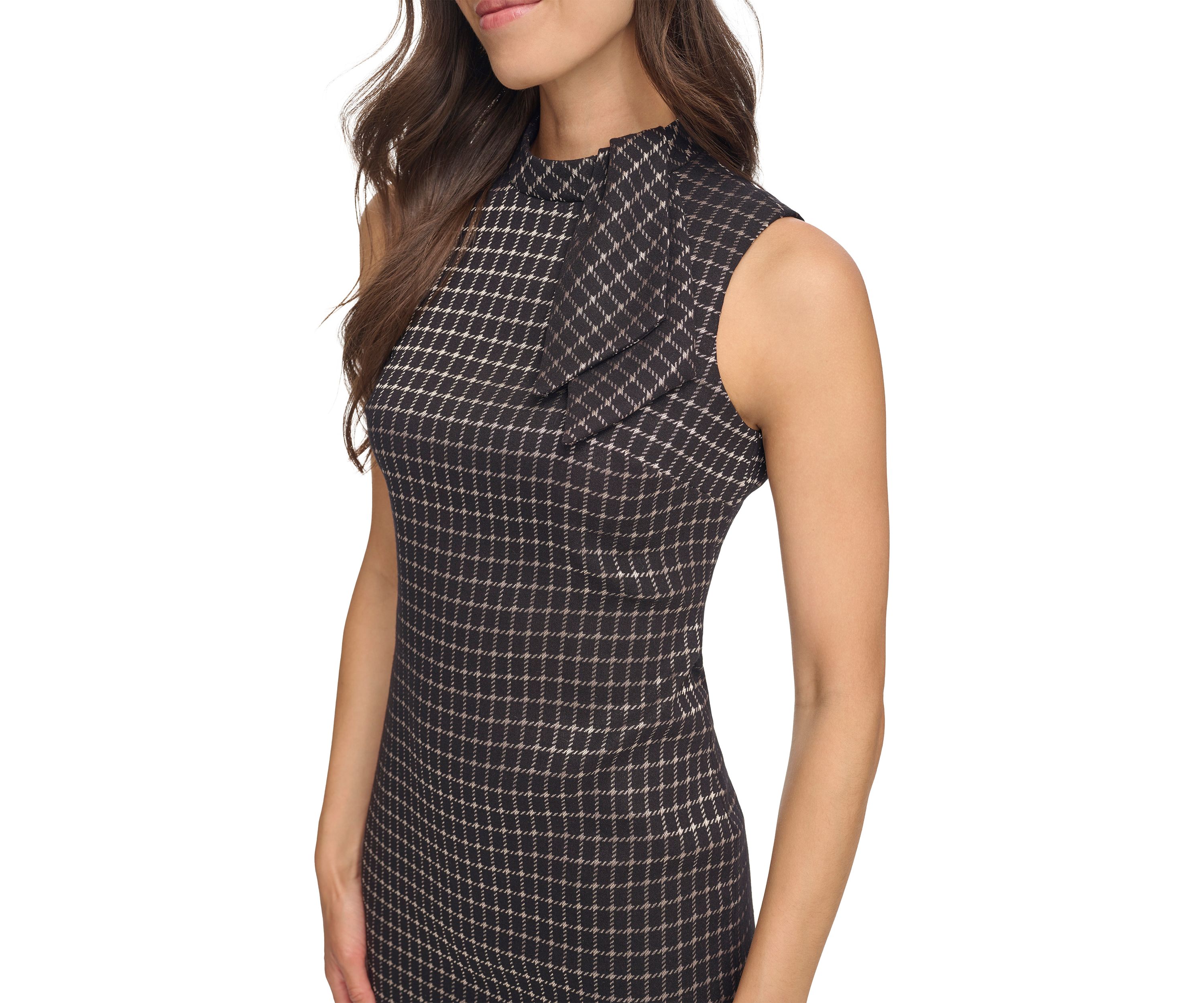 Womens Sleeveless Printed Solid Sheath Dress