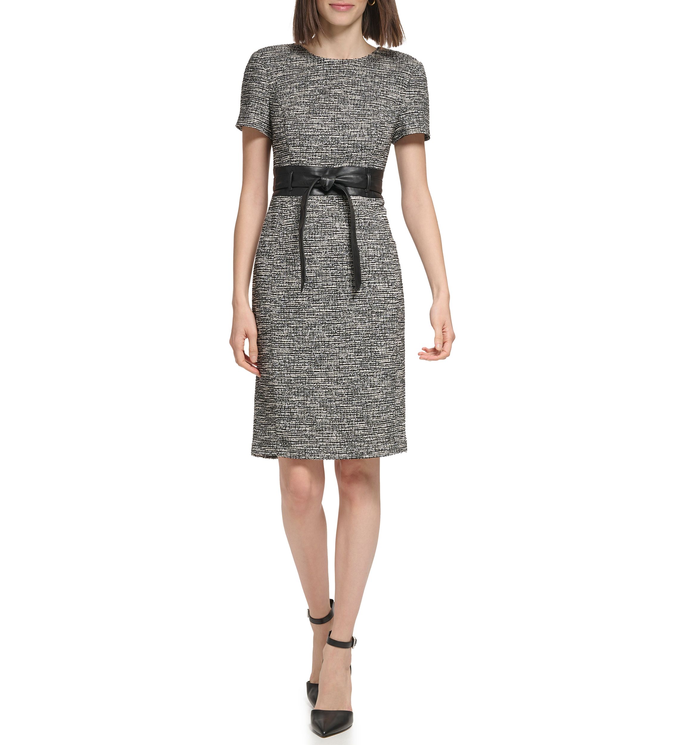 Womens Short Sleeve Tie Waist Printed Sheath Dress