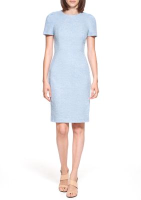 Calvin Klein Cap Sleeve Side Ruched Lux Dress in Blue