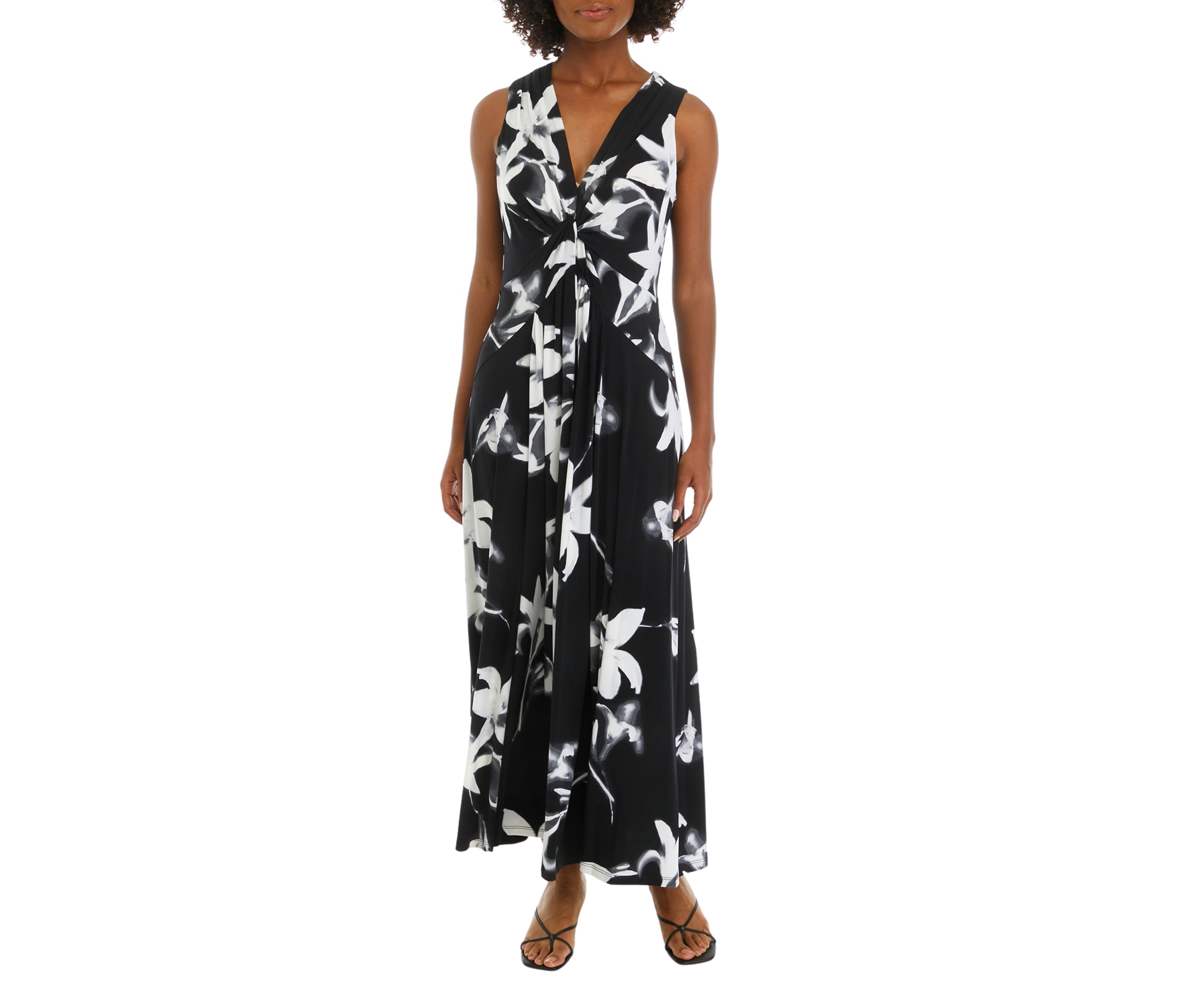 Womens Sleeveless V-Neck Floral Maxi Dress