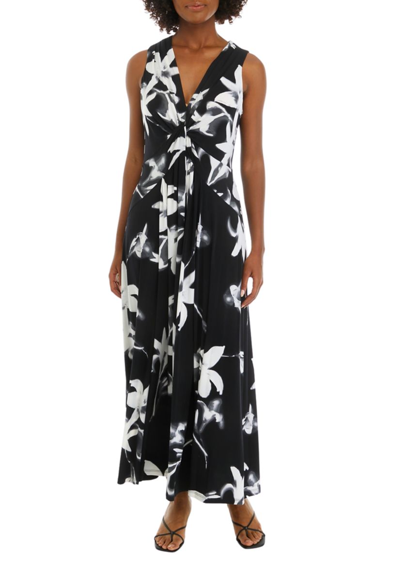 Womens Sleeveless V-Neck Floral Maxi Dress