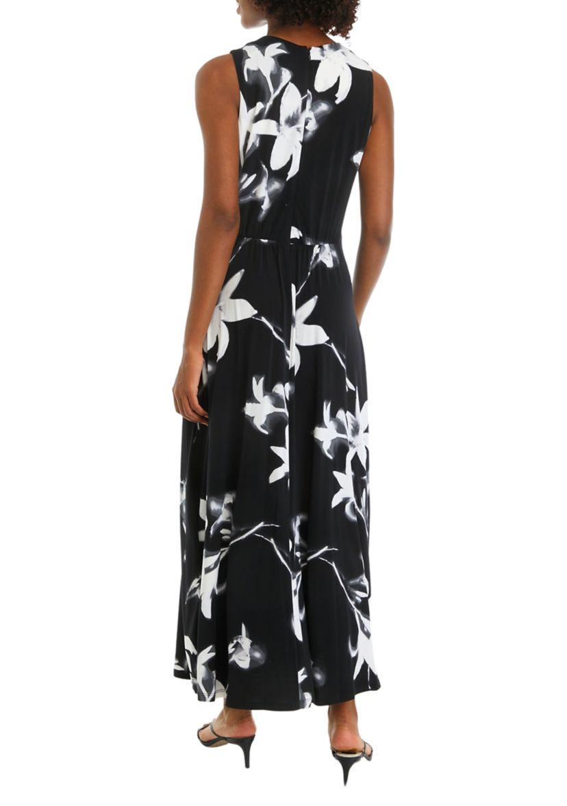 Womens Sleeveless V-Neck Floral Maxi Dress