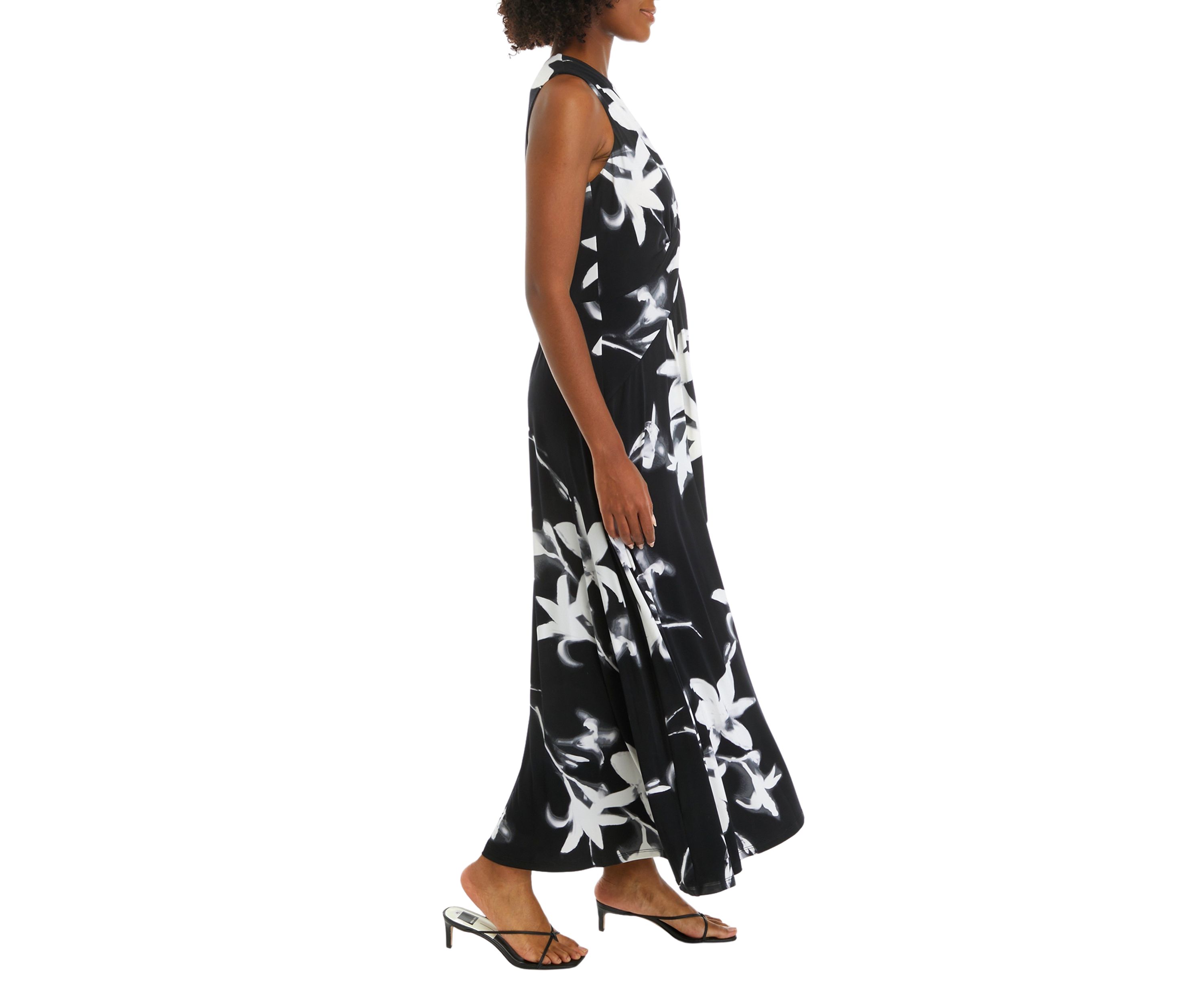 Womens Sleeveless V-Neck Floral Maxi Dress