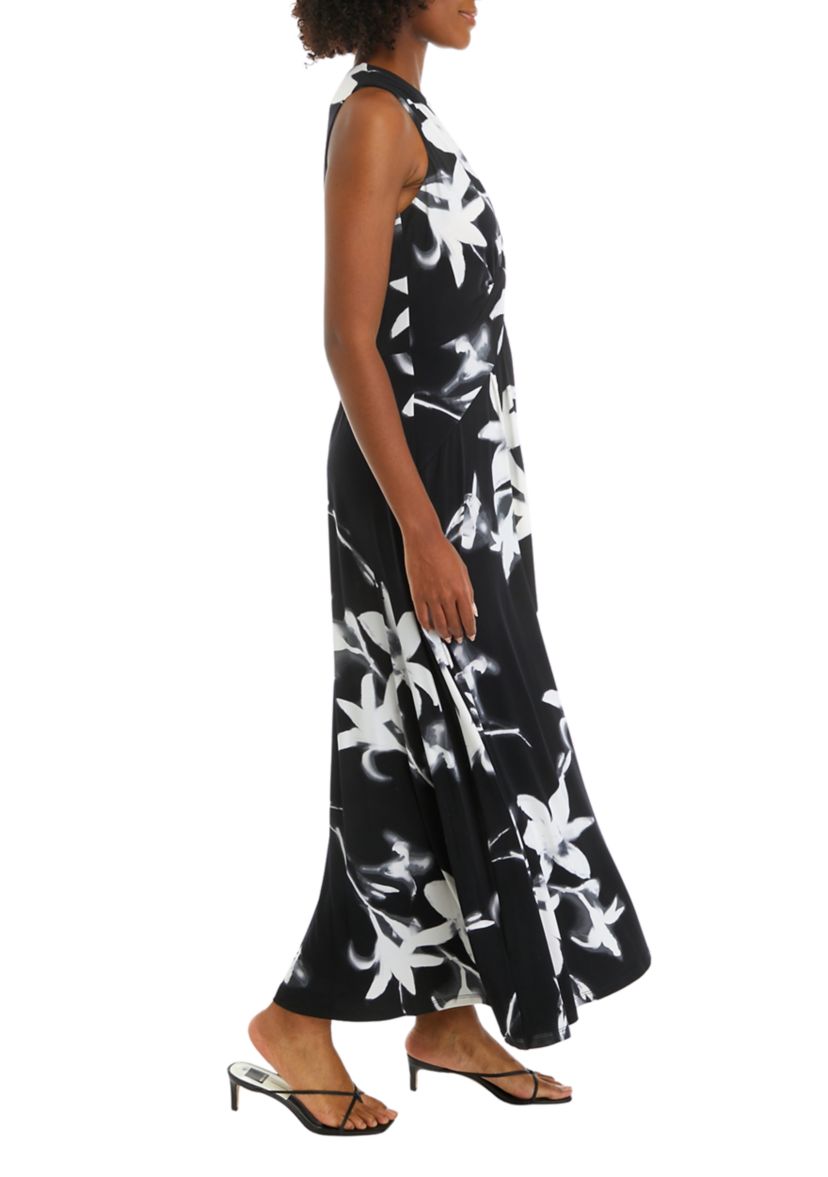 Womens Sleeveless V-Neck Floral Maxi Dress