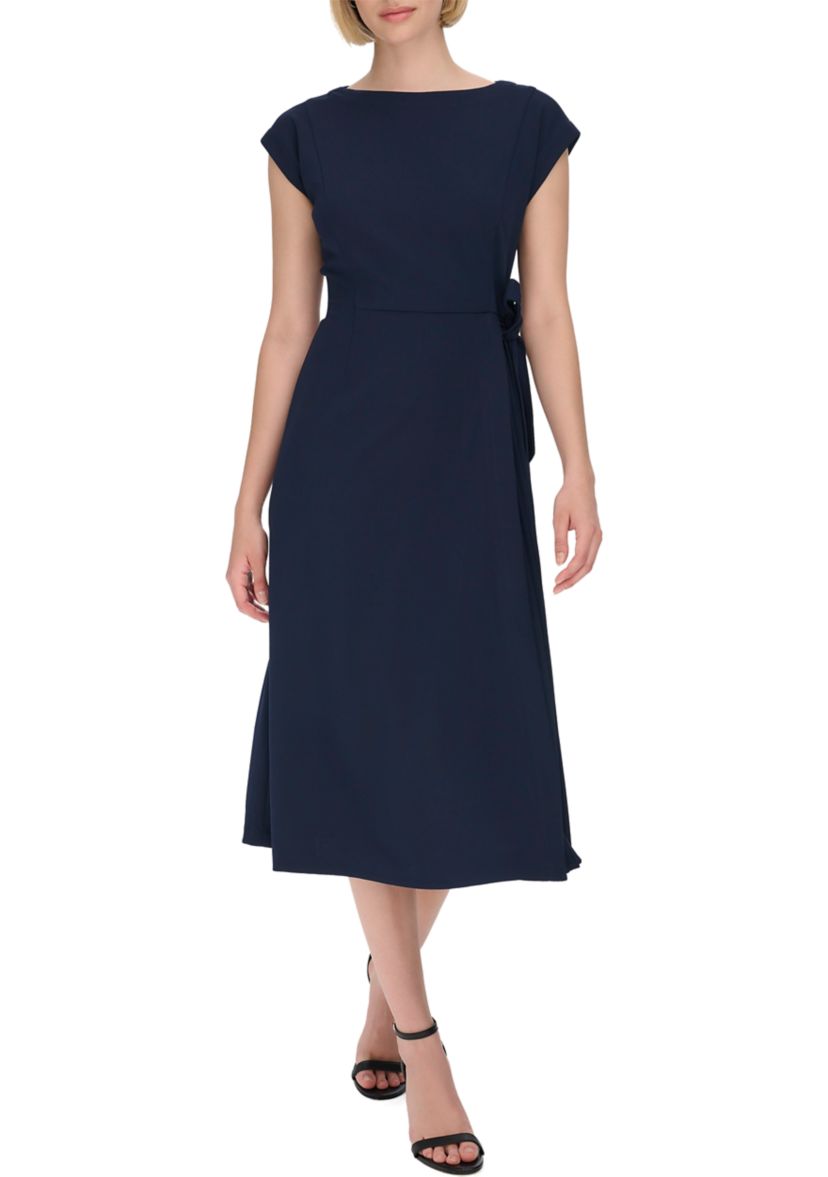 Womens Short Cap Sleeve Fit and Flare Dress